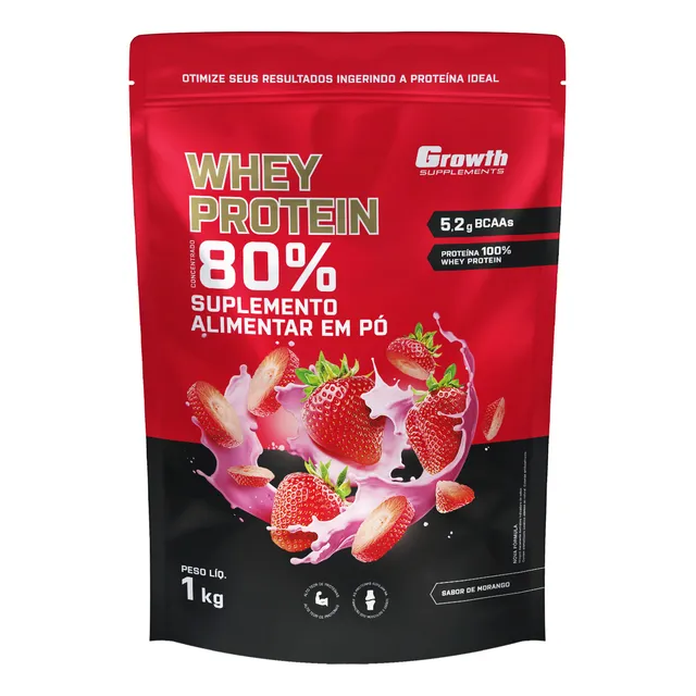 Whey Protein Concentrado 1kg Growth Supplements - Morango