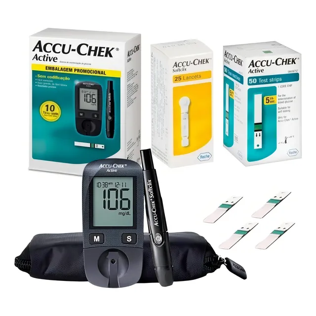 Dispositivo de glucosa en sangre Roche Active Kit, 50 cintas y 25 lancetas