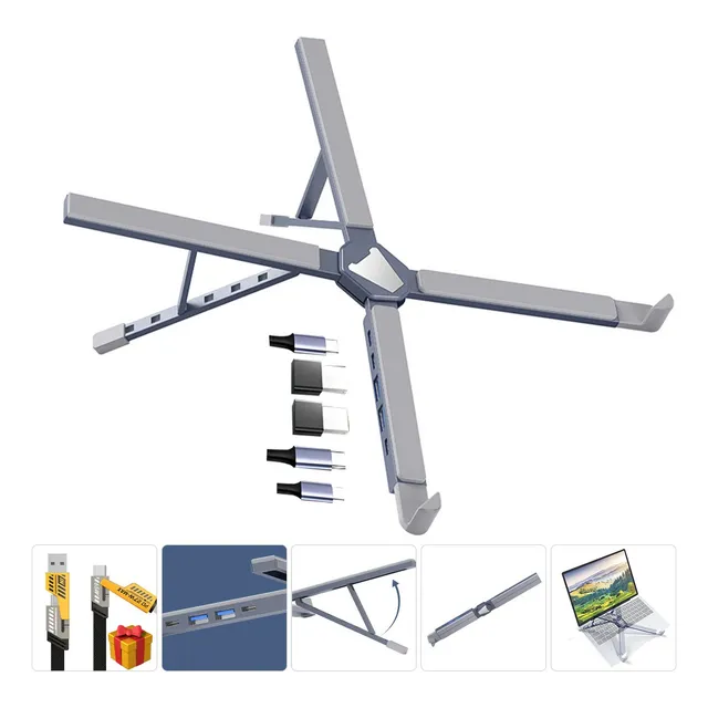Soporte Portátil Laptop Ajustable Con Hub 5 En 1 Usb Oficina