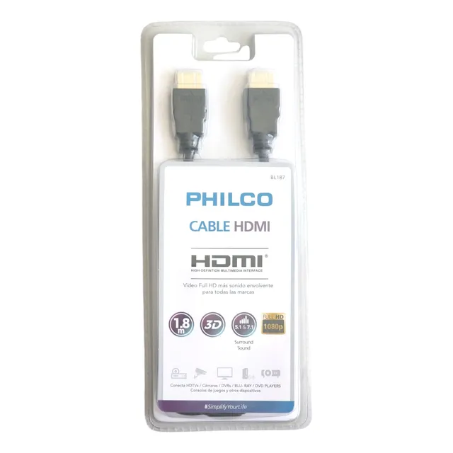 Cable Hdmi 1.8mts Philco Full Hd V1.4 Negro