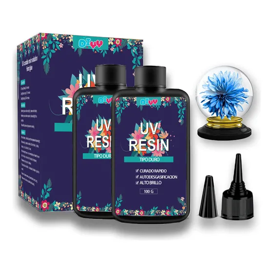 Diyy - De Resina Epoxi De 200g De Resina Uv Dura, Cristalina De Curado Uv, Resina Premezclada, Pegamento Activado Solar Transparente Para Hacer Joyas De Secado Rápido