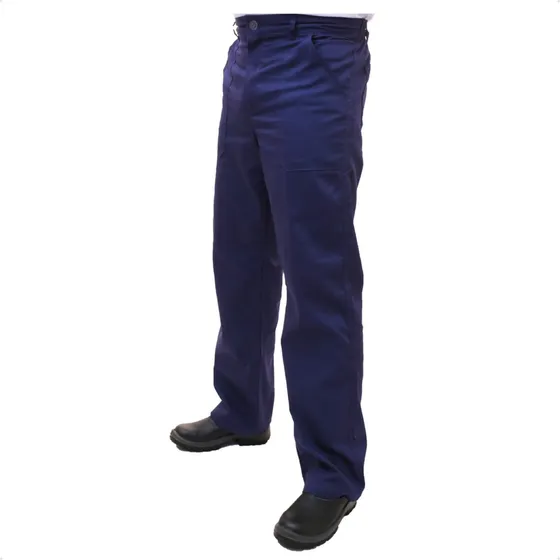 Calça De Brim 1/2 Elástico Azul Marinho Uniforme De Trabalho