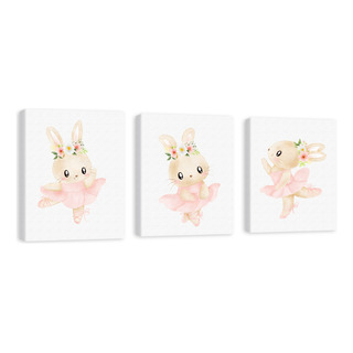 Set 3 Cuadros Infantiles Canvas Floral Conejita Ballet Set 3 Cuadros Infantiles Canvas Floral Conejita Ballet