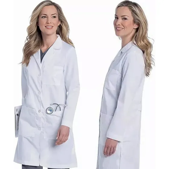 Uniforme Médico, Bata Larga Blanca, Uniforme De Laboratorio