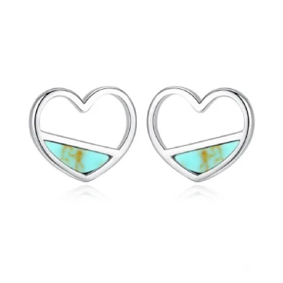 Aros Corazón Turquesa De Mujer En Plata 925