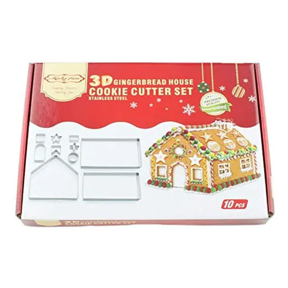 10 Cortador Galleta Casa Jengibre Navidad 3d Empaquetado
