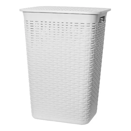 Canasto Ropa Simil Ratan Tapa Plastico Grande Color Blanco