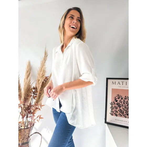 Camisa Lulyna Oversize Manga Larga Con Presilla Crepe Mujer