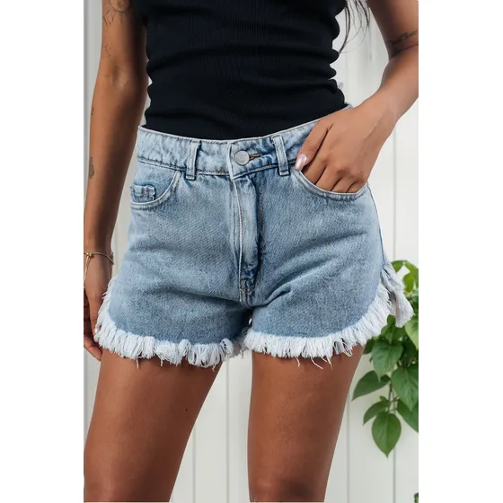 Short Jean Rígido Azul Nevado Mujer Pink Rock