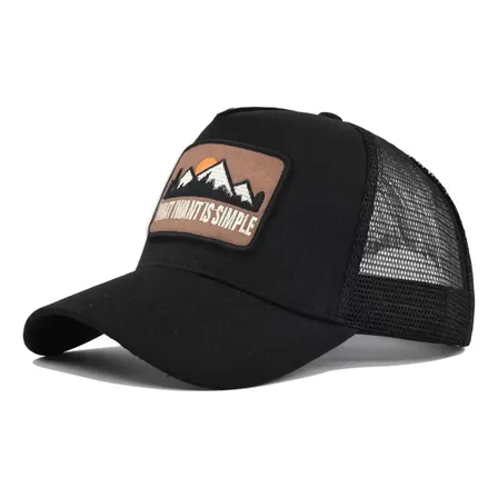 Boné Trucker Unissex Com Patch De Montanha Black Free Geométrico