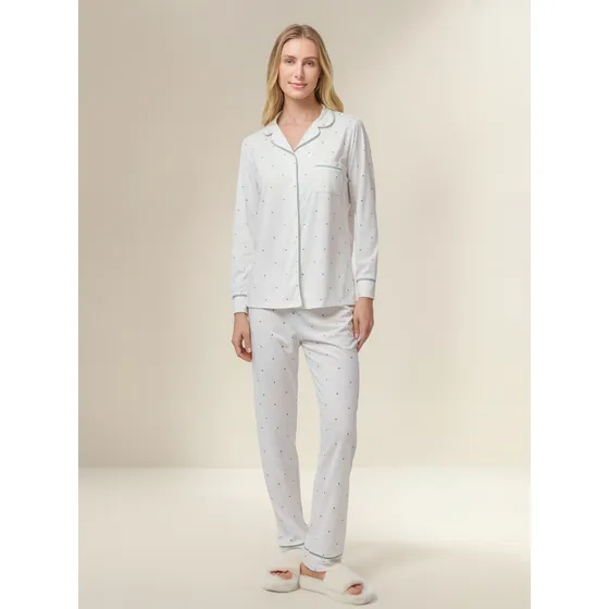 Pijama Feminino Inverno 100% Algodão Americano Aberto Botões