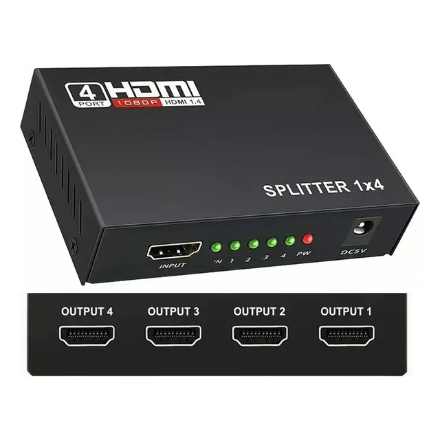 Splitter Hdmi 1*4 Divisor De Señal Amplificador Conecta 4 Tv