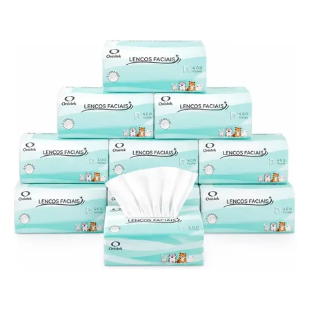 10 Caixa Lenço Papel Macio Suave 400 Folhas 5 Camadas Toalha Branco-kit 10