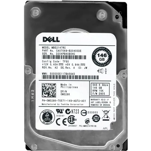 Disco duro Dell 0w328k, 146 GB, 6 g, SAS, 15 k, 2,5 Mbe2147RC, Dell 0w328k, W328k, MBE2147RC, 146 GB, 1500 u/min, 16 MB, Sas-2 2.5