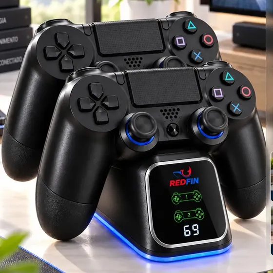 Kit 2 Controles Para Ps4 + Base Carregador Para 2 Controles Compatível Sem Fio - Tv Samsung Pc P4 Ps