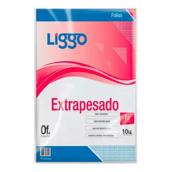 Folios Oficio Liggo Extrapesado Borde Blanco 70 micrones Pack x100