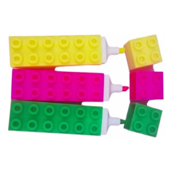 Set 3 Lápices Destacadores Bloque Lego 9,5 Cm C/u