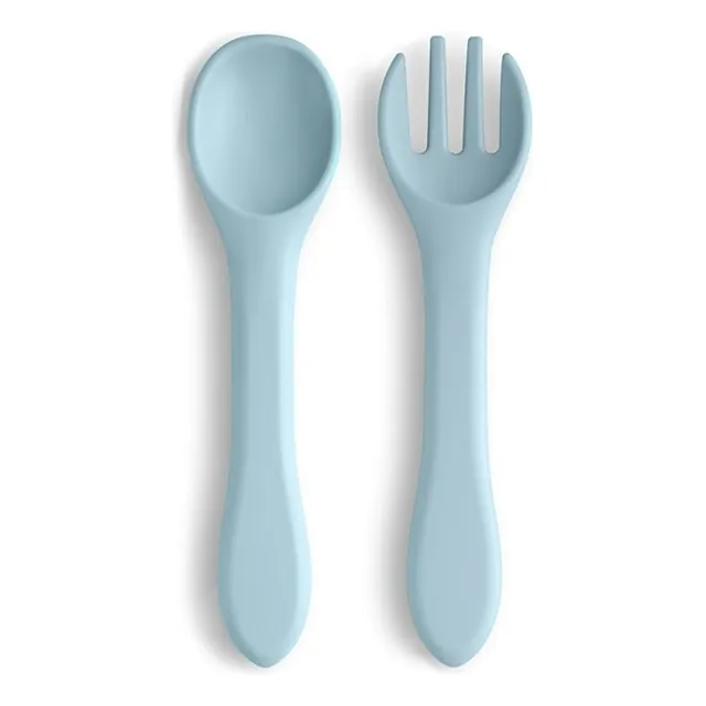 Set Cuchara Tenedor De Silicona Flexible Bebe Alimentación 
