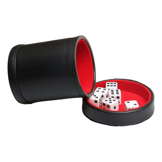 Taza De Dados De Cuero Sintético Con Tapa Y Fieltro