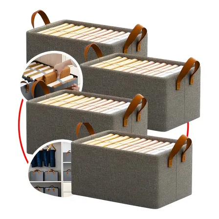 4 Caixas Organizadora De Guarda Roupa Cesto Gaveta Dobrável Cinza