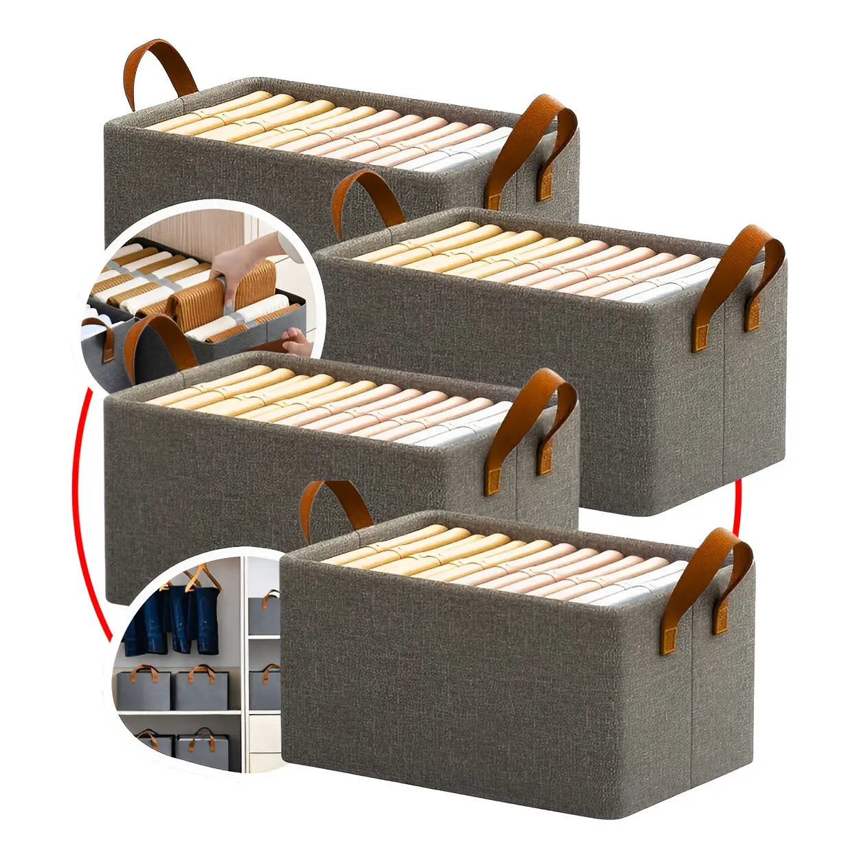 4 Caixas Organizadora De Guarda Roupa Cesto Gaveta Dobrável Cinza