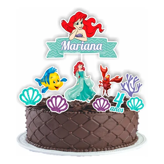 Topo Topper De Bolo Personalizado Pequena Sereia Ariel