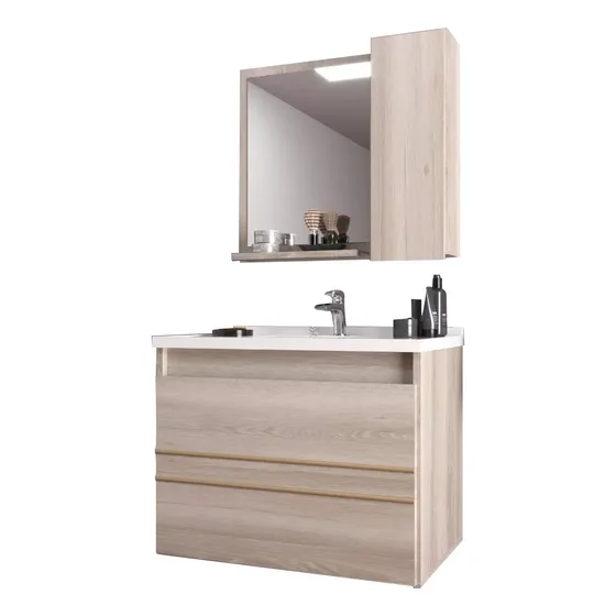 Mueble Para Baño - Con Bacha Y Espejo - Botiquin - Milenio - Modelo Royal Suspendido - Color Almendra