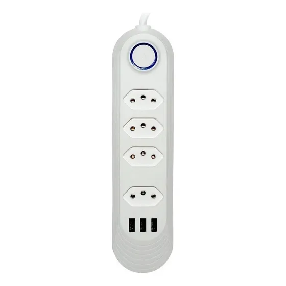 Filtro De Linha 4 Tomadas 3 Usb Régua Bivolt Cabo 2 Metro Lu Cor Branco