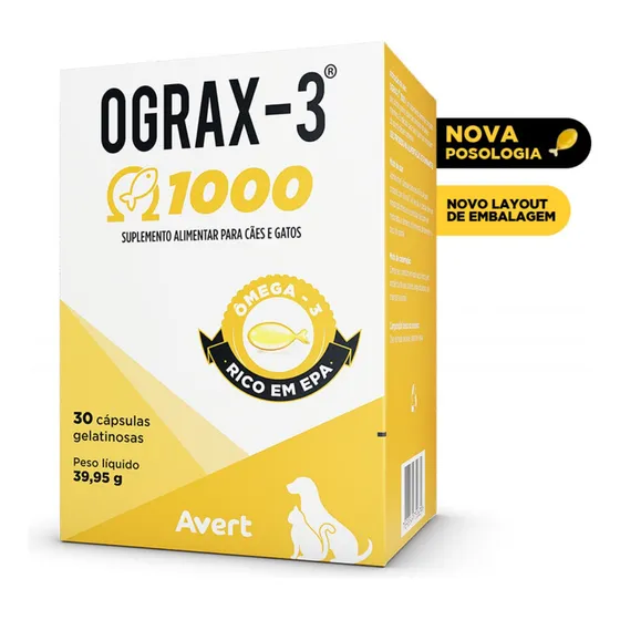 Ograx 1000 Ômega-3 Suplemento Para Cães E Gatos 30 Cápsulas