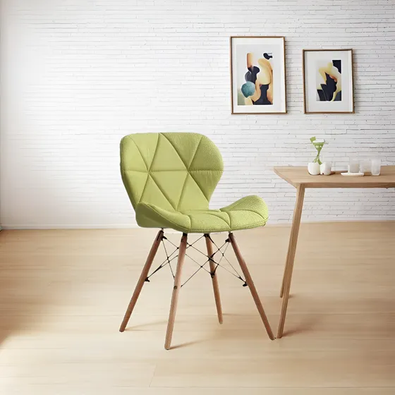 Silla Patas De Madera Eames Tapizada Capitoneada - Amarelo