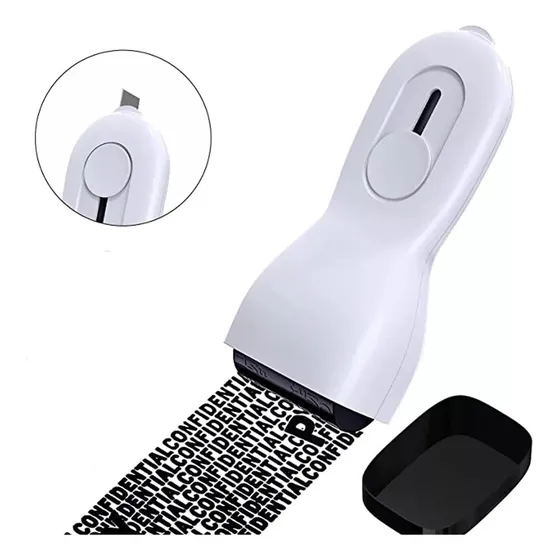 Carimbo Protetor De Dados Rolinho Com Estilete Abrir Caixa Tinta Preto Exterior Branco