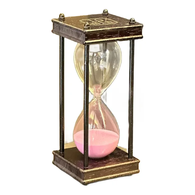 Reloj De Arena Rosa 10 Minutos Base Madera A 19cm X L 8cm