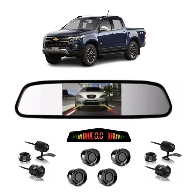Kit Retrovisor S10 Com Sensor Ré Câmera Frontal E Câmera Ré