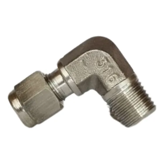 Conexão Cotovelo Macho ¼ Npt X 1/8 Od Inox 316 Dupla Anilha