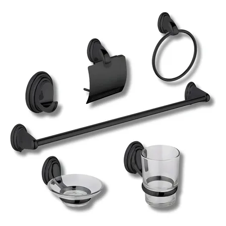 Juego De Accesorios Para Baño Acero Inoxidable De Lujo 6 Pz Negro