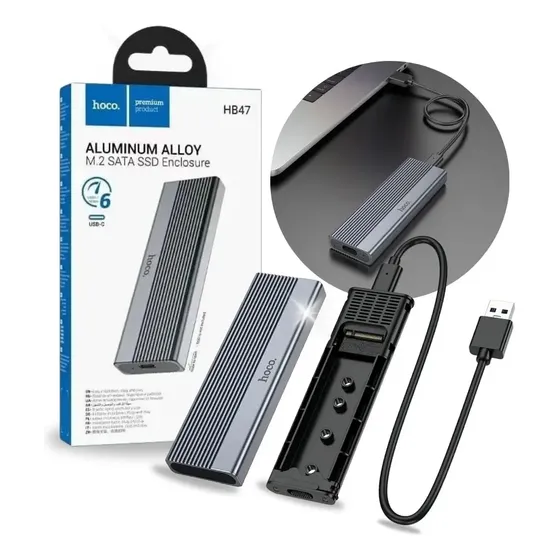 Cofre Adaptador Disco M.2 S A T A Hacia Usb C 3.0 Negro