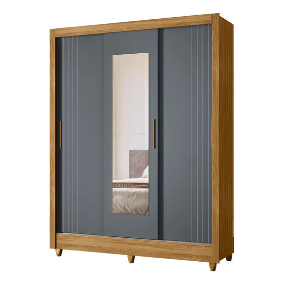 Ropero Placard 3 Puertas Corredizas + Espejo LG Color Castaño/gris