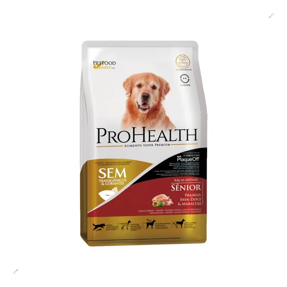 Ração Prohealth Cães Sênior Raças Médias Frango, Erva-