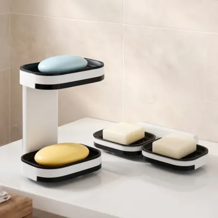 Saboneteira Drenável 2 Camadas Com Suporte Autoadesivo Branco/preto