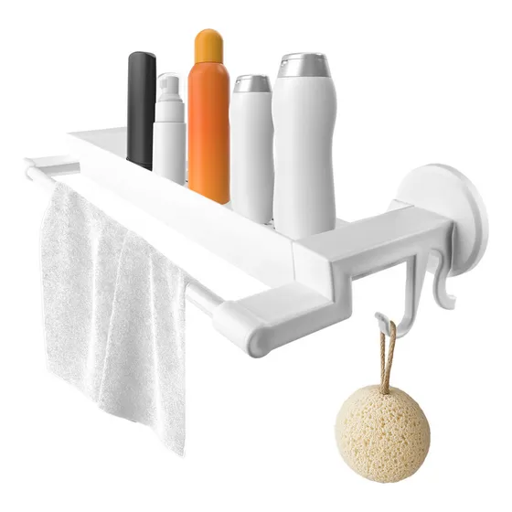Estante Organizador De Baño Adhesivo Con Estante Y Toallero Color Blanco