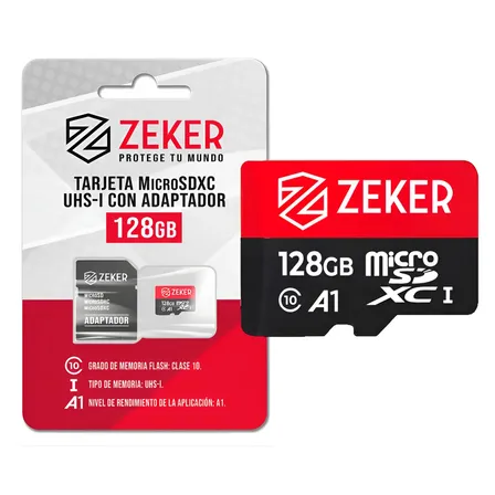 Tarjeta Micro Sd Memoria 128 Gb Zeker Velocidad 100mbps Con Adaptador Sd Telefono Camara Seguridad Video
