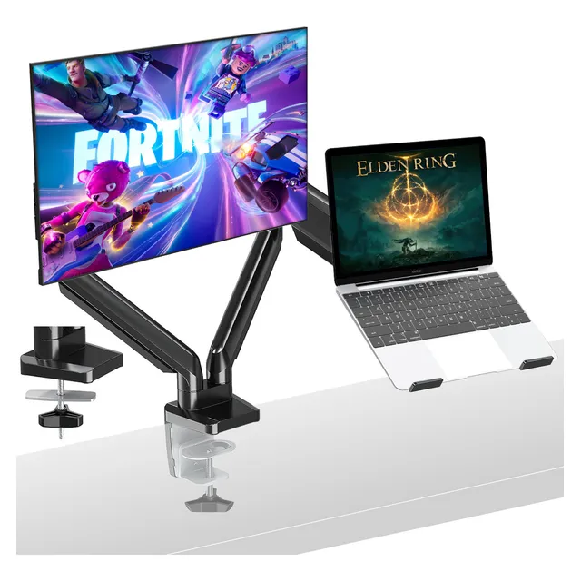 Soporte De Monitor Ajustable De Doble Brazo Con Bandeja