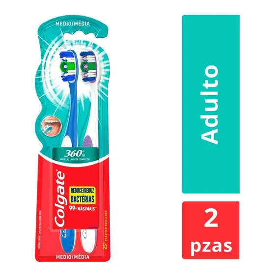 Cepillo de Dientes Colgate 360° Medio 2 Cepillos