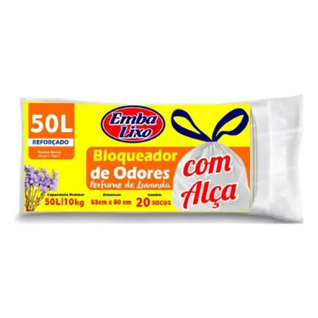 Saco De Lixo 50l Resistente Com Alça E Bloqueador De Odores