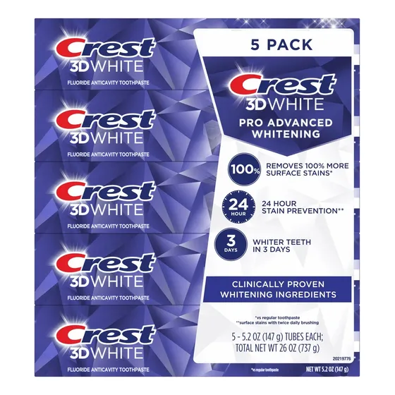 Paquete De 5 Crema Crest Dental 3d White 147 Gr Blanqueadora
