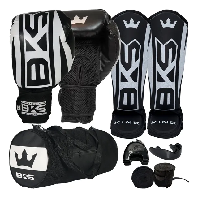 Kit Completo Profissional Luva+caneleira+bandagem+bucal+kase Kit Completo Profissional Luva+caneleira+bandagem+bucal+kase