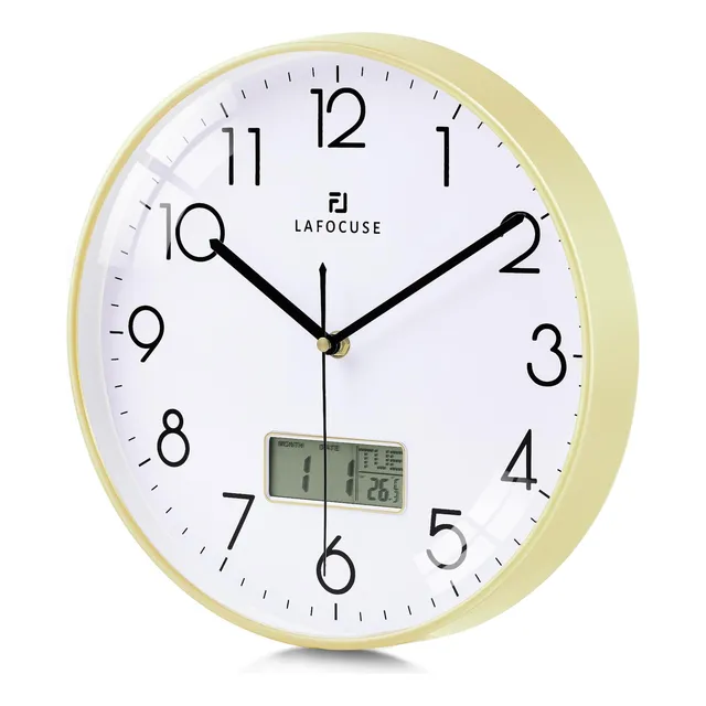 Lafocuse Reloj Pared Dorado Silencioso Fecha Temperatura Dia