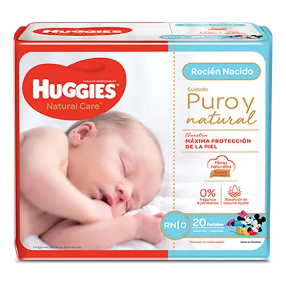 Pañales Huggies Natural Care Talla Rn Bulto 8pqts De 20und