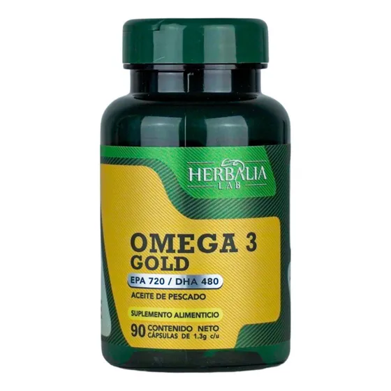 Omega 3 Gold – Alta Potencia EPA 720 / DHA 480 – Fish Oil Puro Certificado IFOS – 90 Softgels Sabor Limón | Herbalia Lab