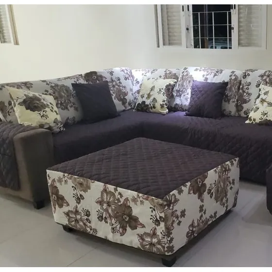 Prot De Sofa De Canto Só Assento +5cps Almof+puf Impermeavel